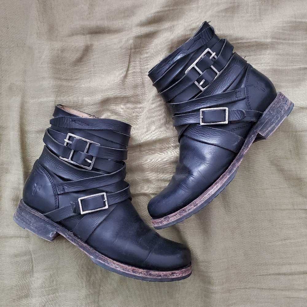 Frye Low Wrap Boots Black Leather 7.5